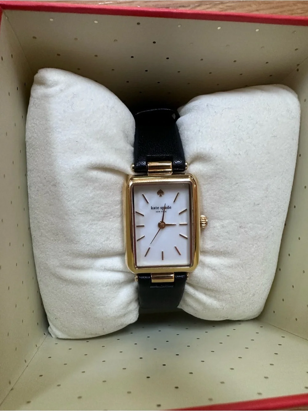 NWT Kate Spade New York Rectangular Black Leather Watch Gold Tone - Picture 1 of 3